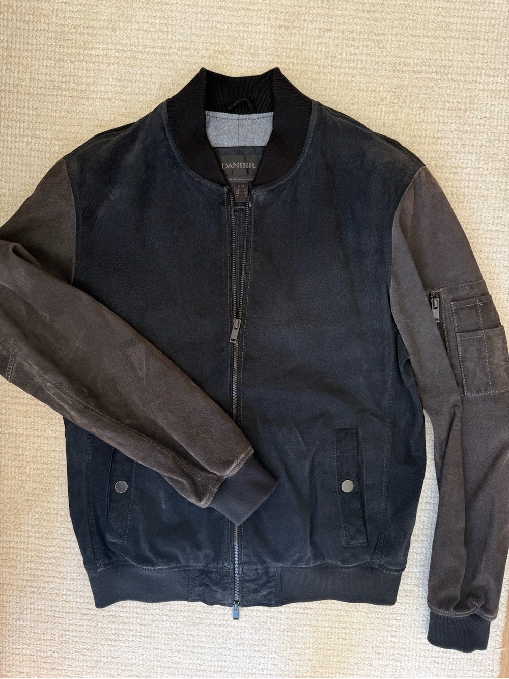 Danier Navy/Grey Bomber Jacket with Charcoal Sleeves